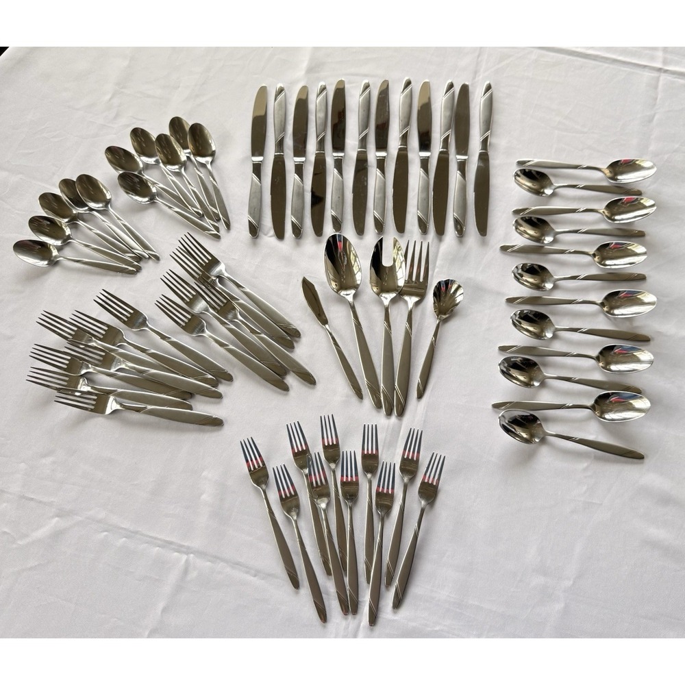 Oneida Risotto 18/10 Stainless Steel Flatware Set Glossy Frost 62 Pc